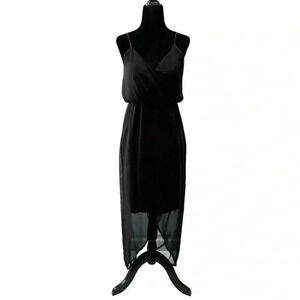 Smart Set Midi Maxi Dress Black Sheer Flowy High Low Wrap Front  Asymmetric XS